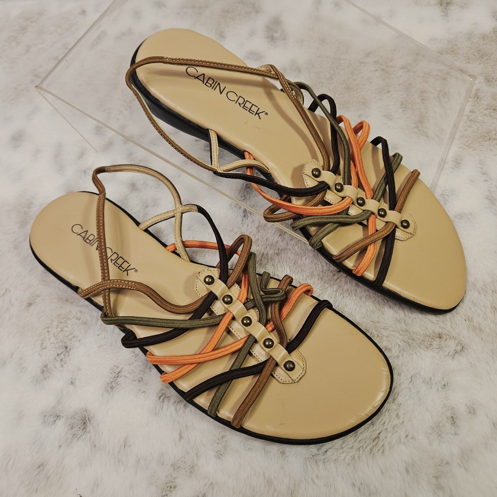 Cabin Creek Multicolor Strappy Studded Slingback Flat Sandals Size 7.5M Boho